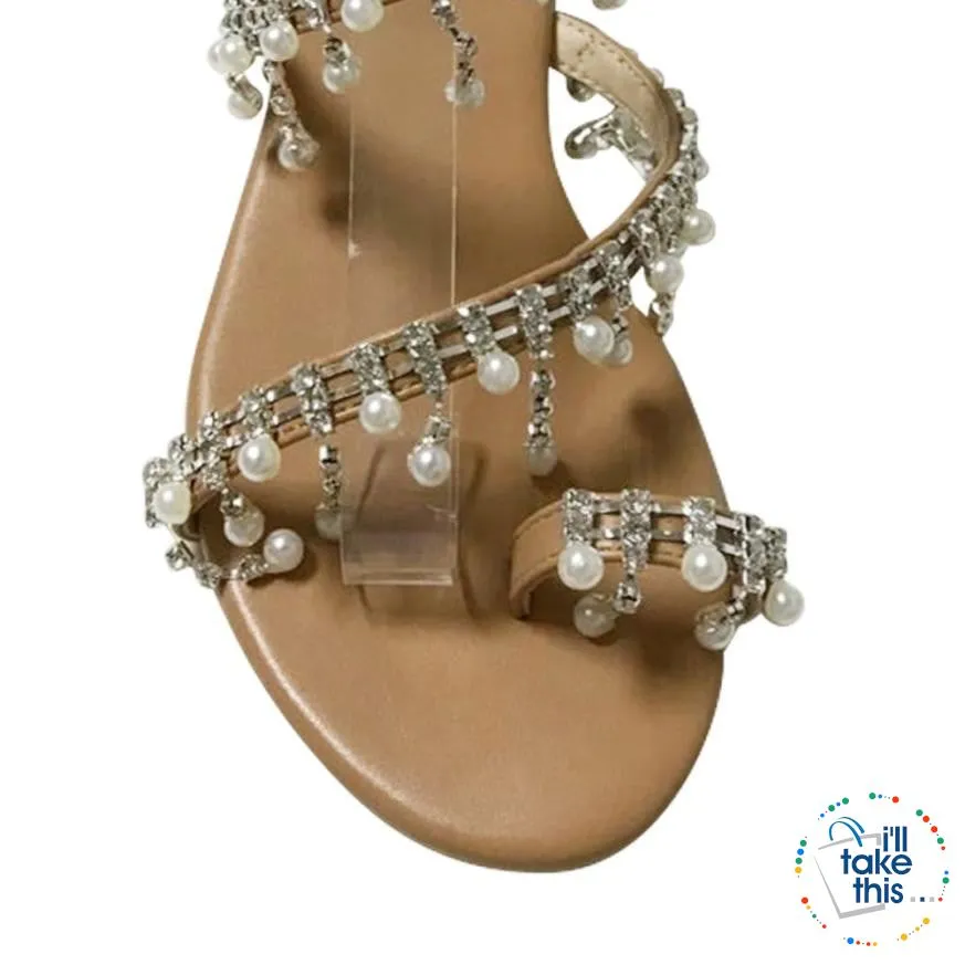 Bohemian Beach Sandals, a majestic array of Pearls & Sparkling crystals Handmade Sandals Flip-flop