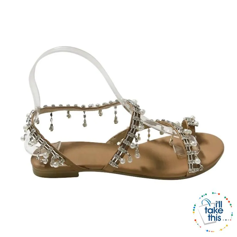 Bohemian Beach Sandals, a majestic array of Pearls & Sparkling crystals Handmade Sandals Flip-flop