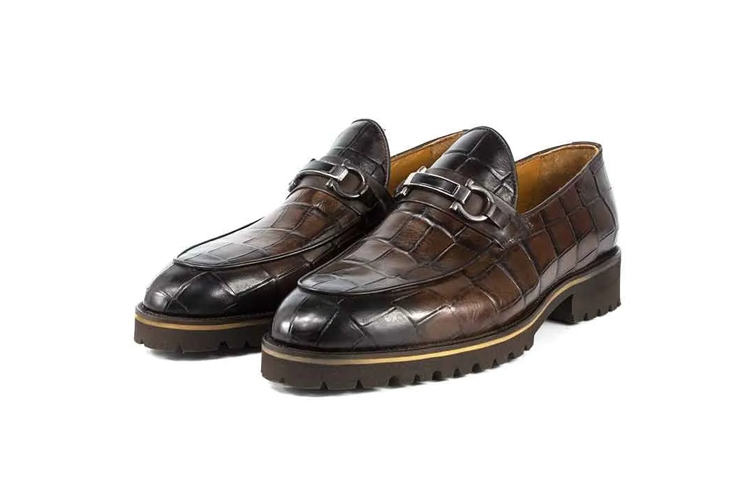 Brown Cognac Men's Leather Slip-On Shoes Michel Crocco Bit Loafer P00044