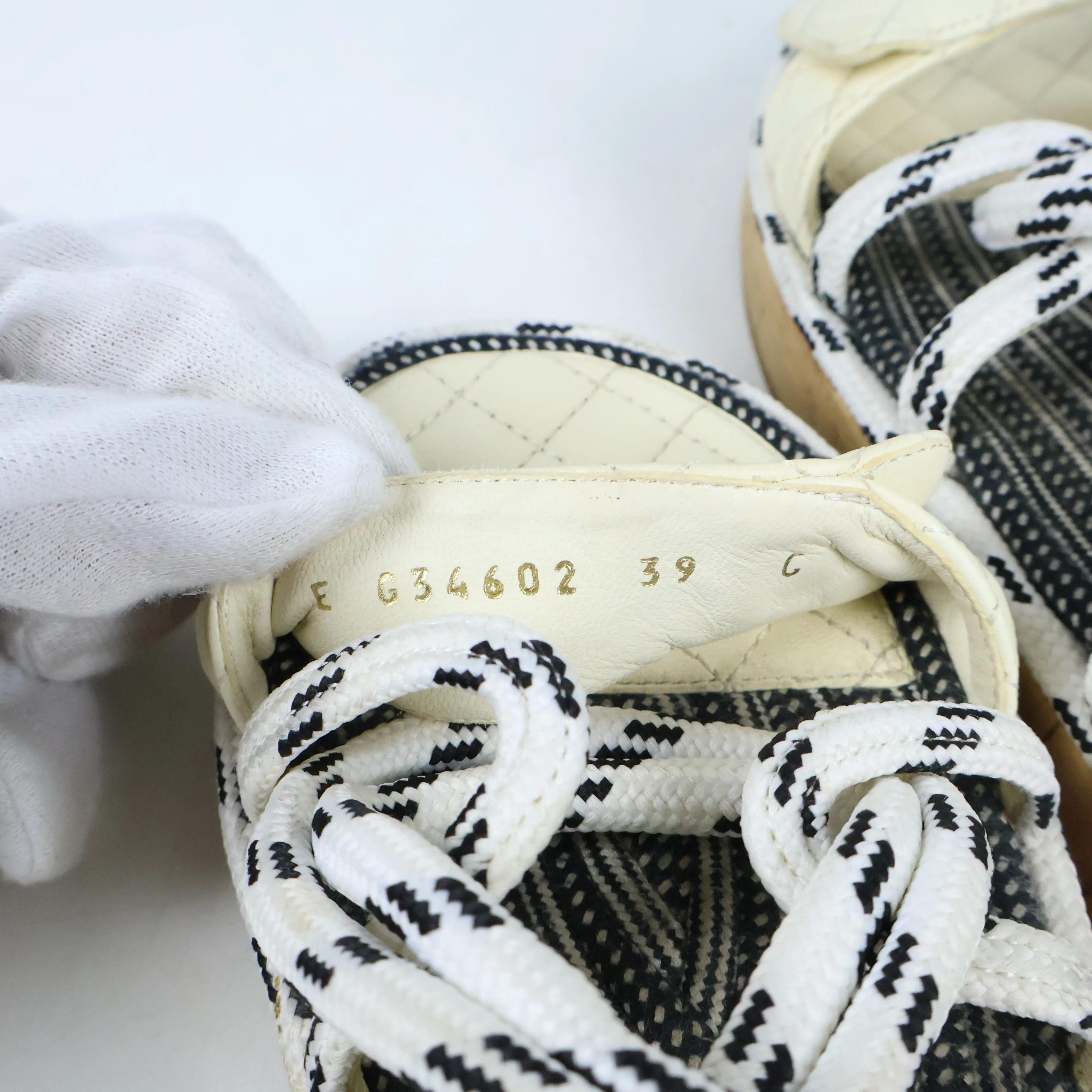 Chanel Cord Logo Sandals 39 White Black