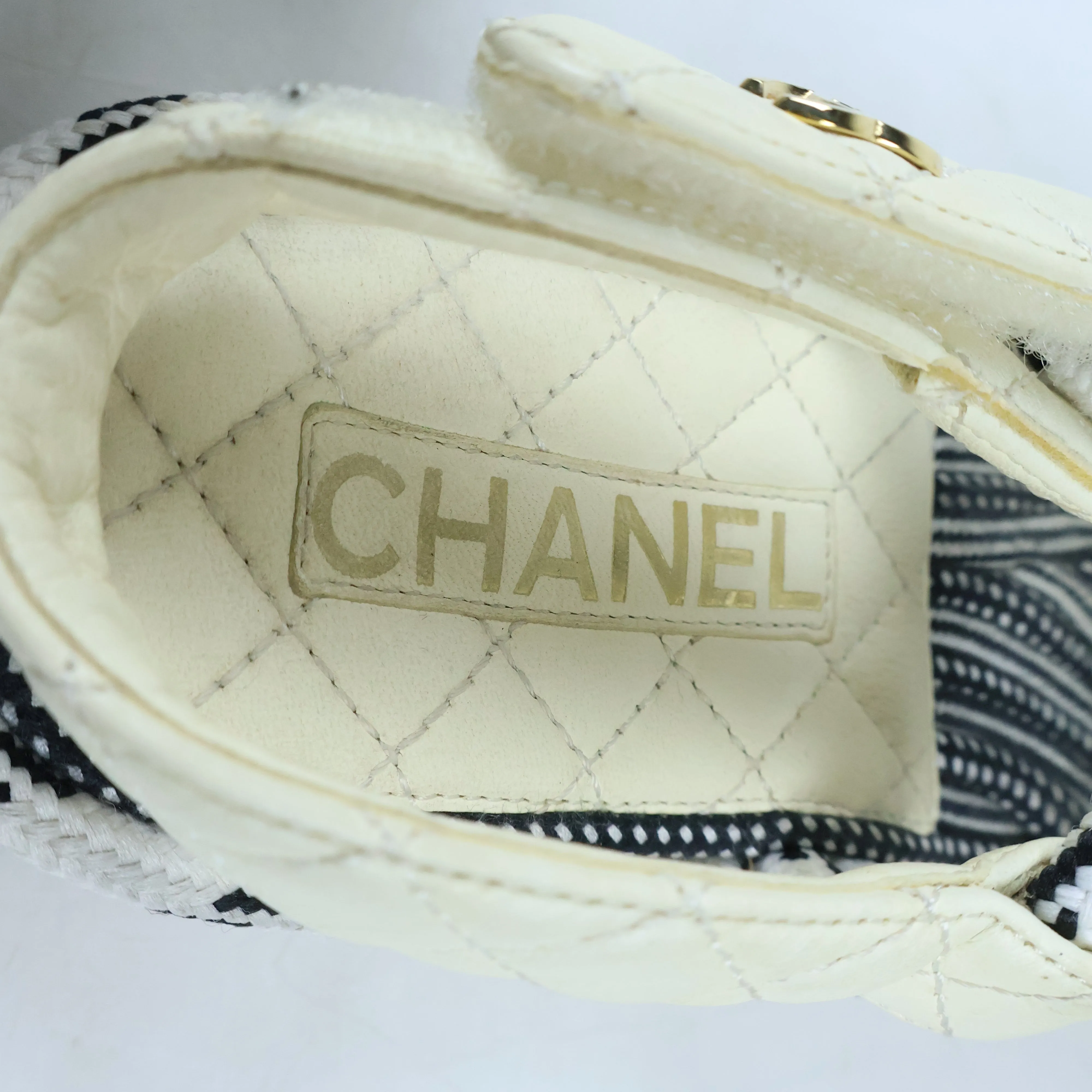 Chanel Cord Logo Sandals 39 White Black