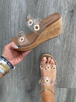 Corkys Hi Tide Clear Wedge Sandals