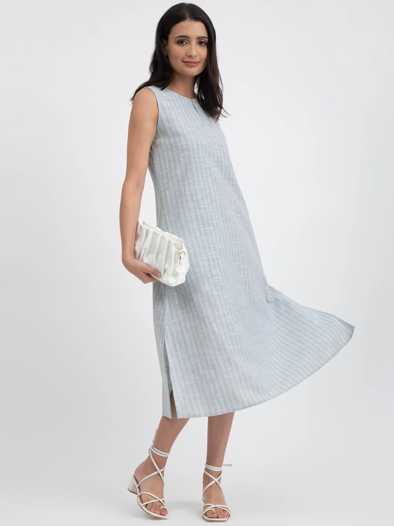 Cotton Sleeveless Relaxed Dress - Light Blue