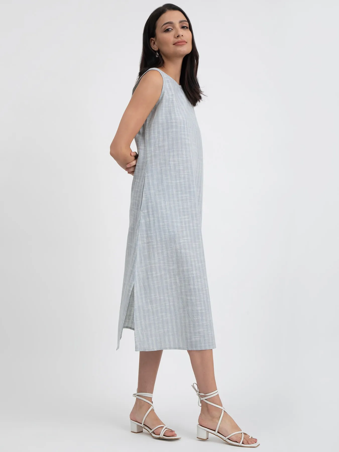 Cotton Sleeveless Relaxed Dress - Light Blue