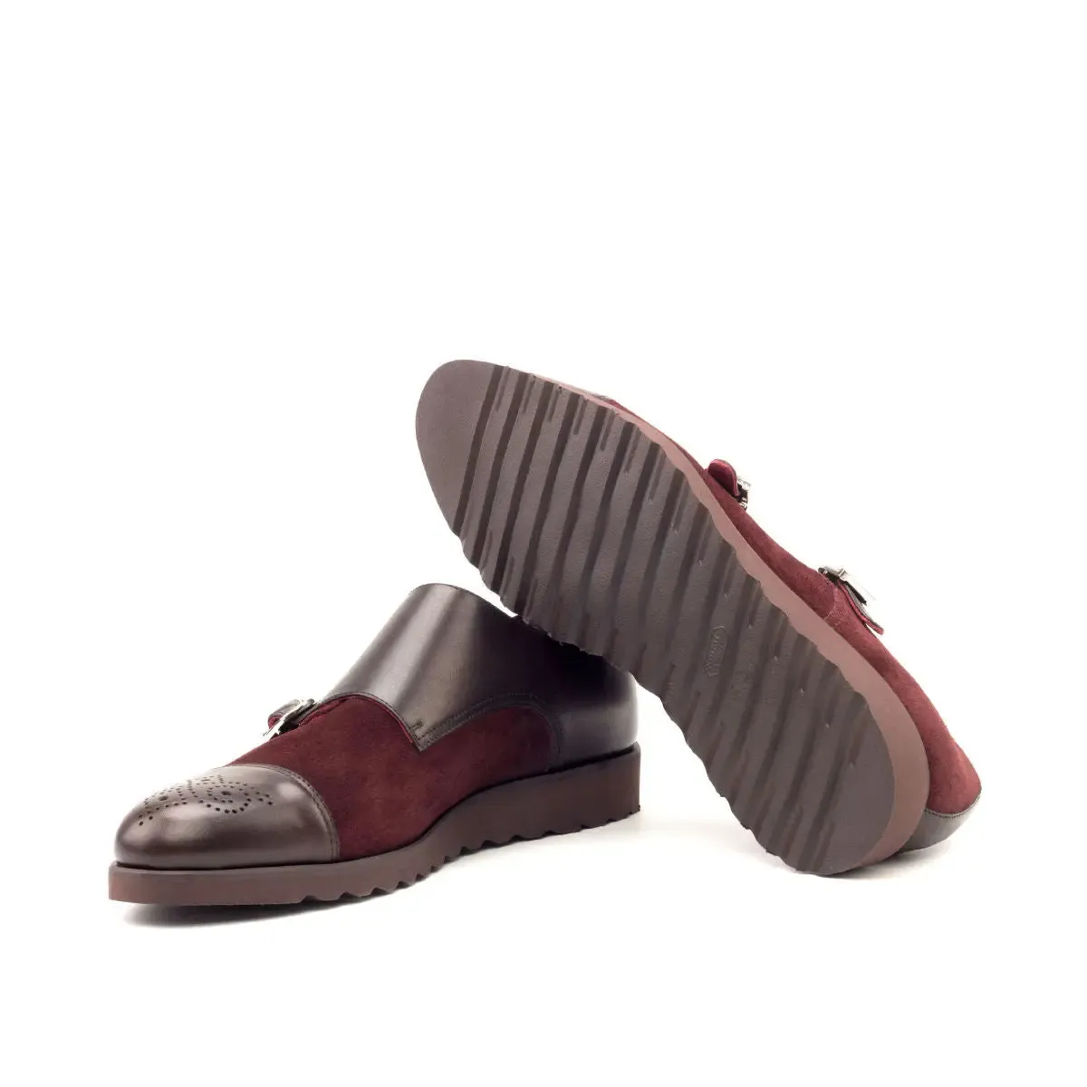 DapperFam Monaco in Burgundy / Dark Brown Men's Lux Suede & Italian Leather Double Monk