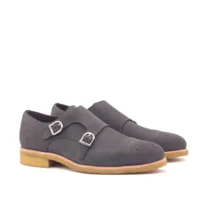 DapperFam Monaco in Grey Men's Lux Suede Double Monk