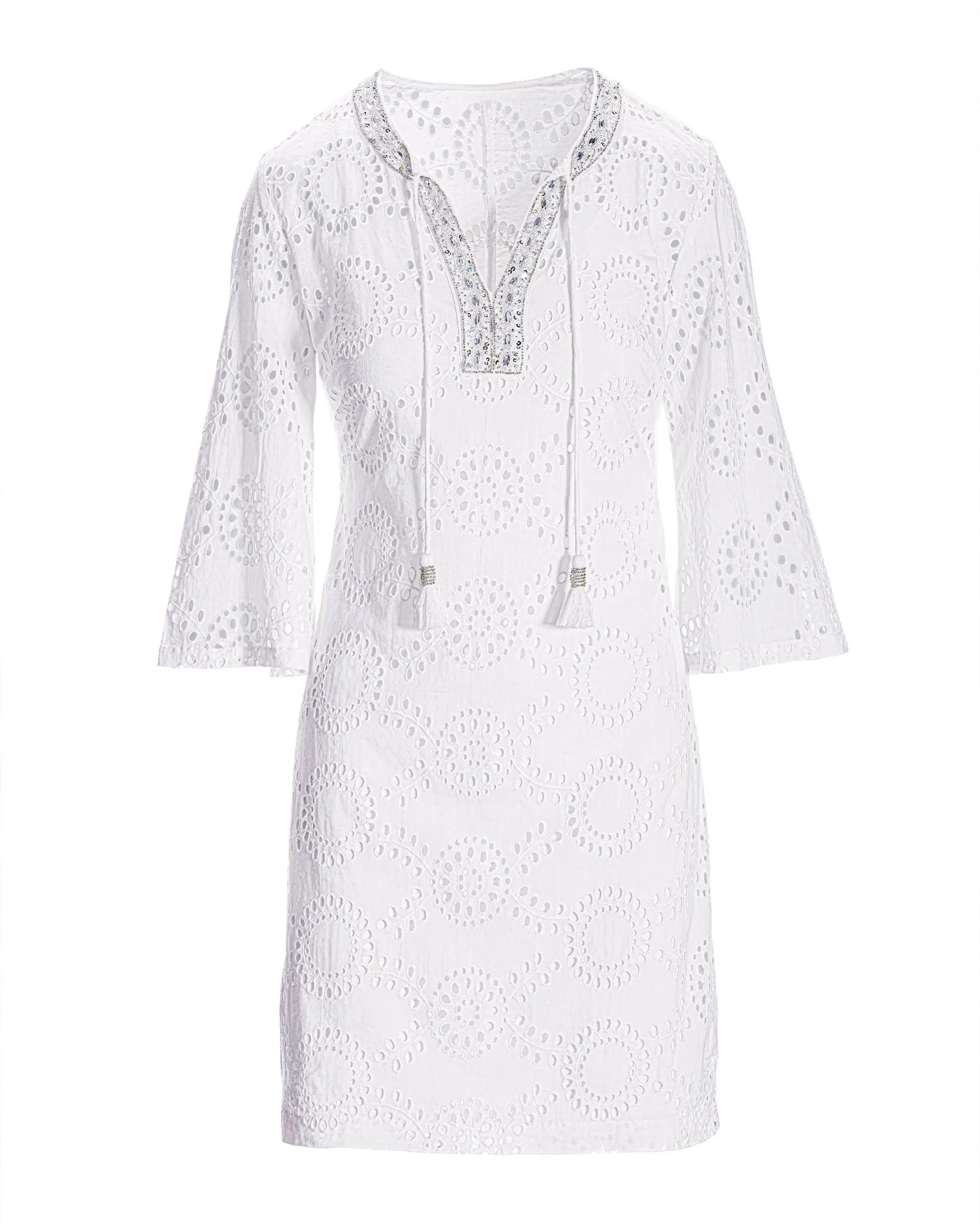 Eyelet Embellished Tunic Dress White