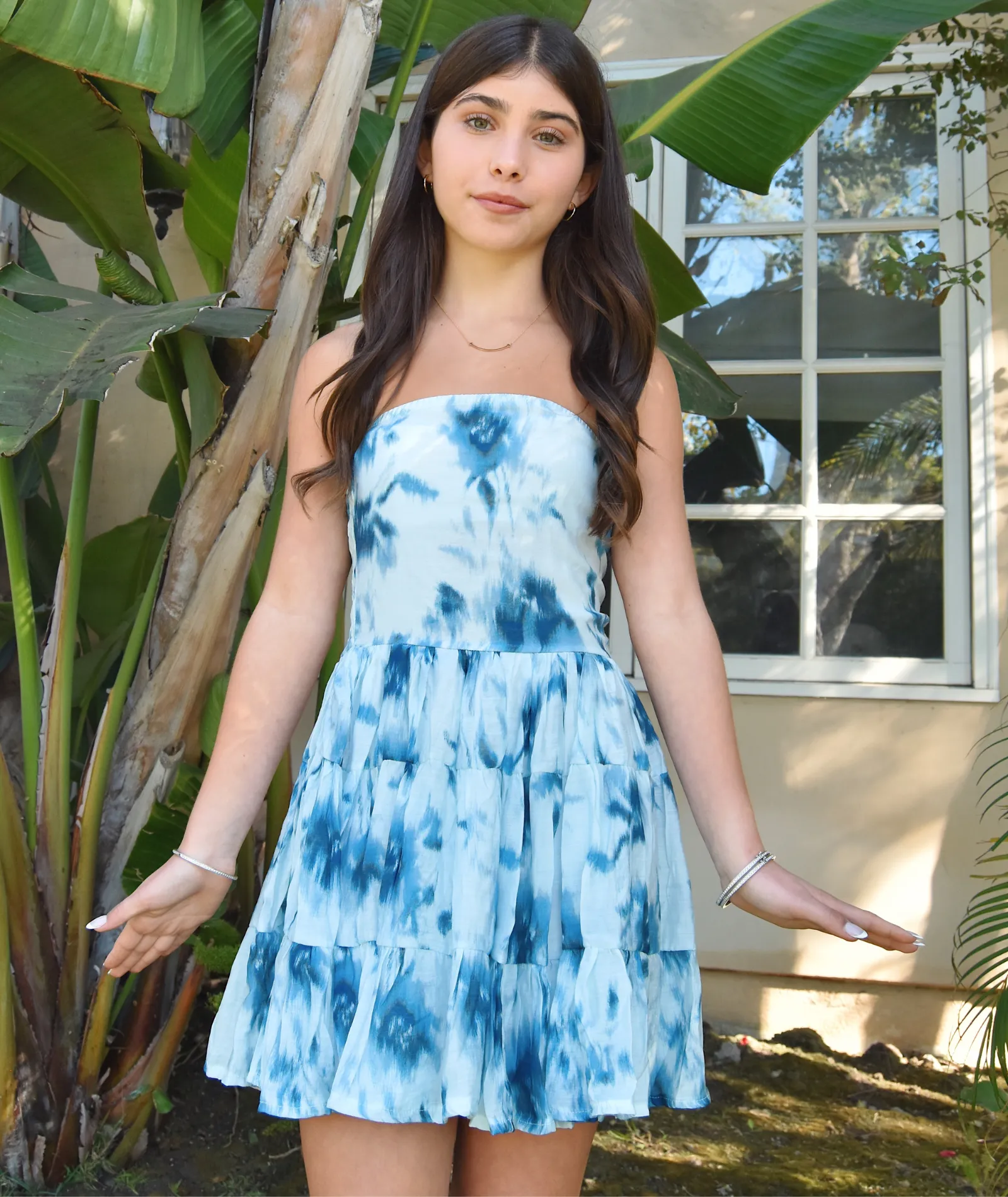 FBZ Girls Robyn Blue Tie Dye Strapless Chiffon Dress