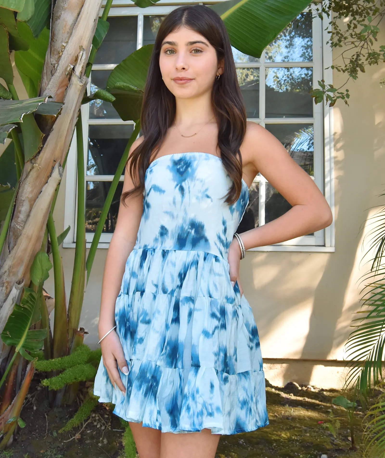 FBZ Girls Robyn Blue Tie Dye Strapless Chiffon Dress