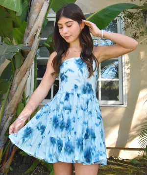 FBZ Girls Robyn Blue Tie Dye Strapless Chiffon Dress