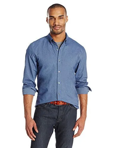 Goodthreads Men's Slim-Fit Long-Sleeve Solid Oxford Shirt, Indigo, Large