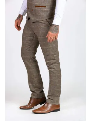 Marc Darcy Ted Tan Heritage Tweed Check Trousers