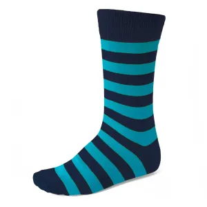 Men's Turquoise and Navy Blue Striped Socks