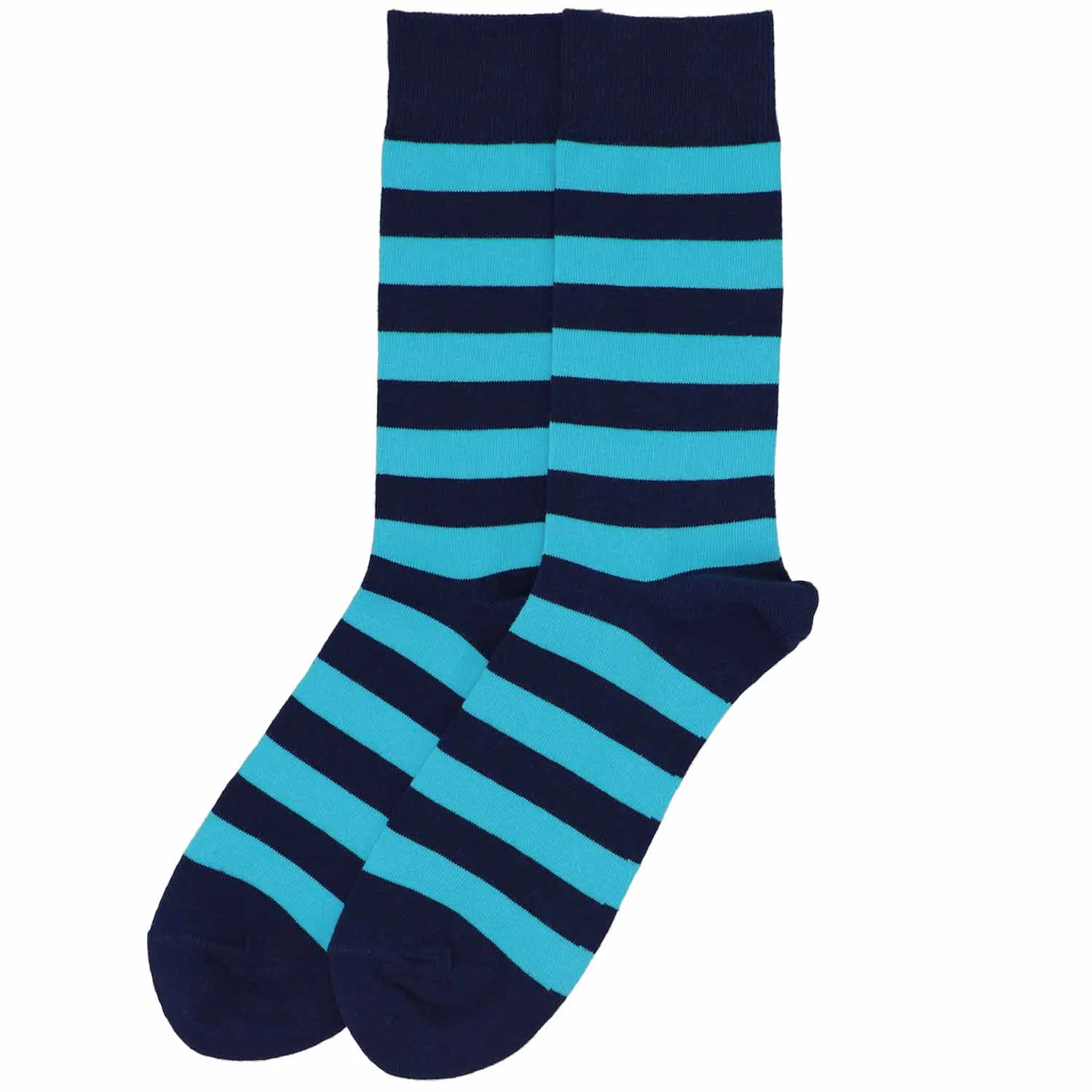 Men's Turquoise and Navy Blue Striped Socks