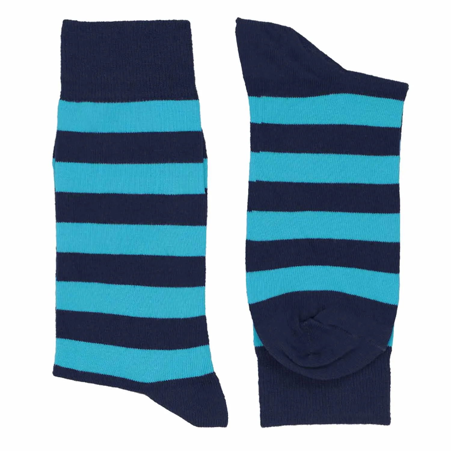 Men's Turquoise and Navy Blue Striped Socks
