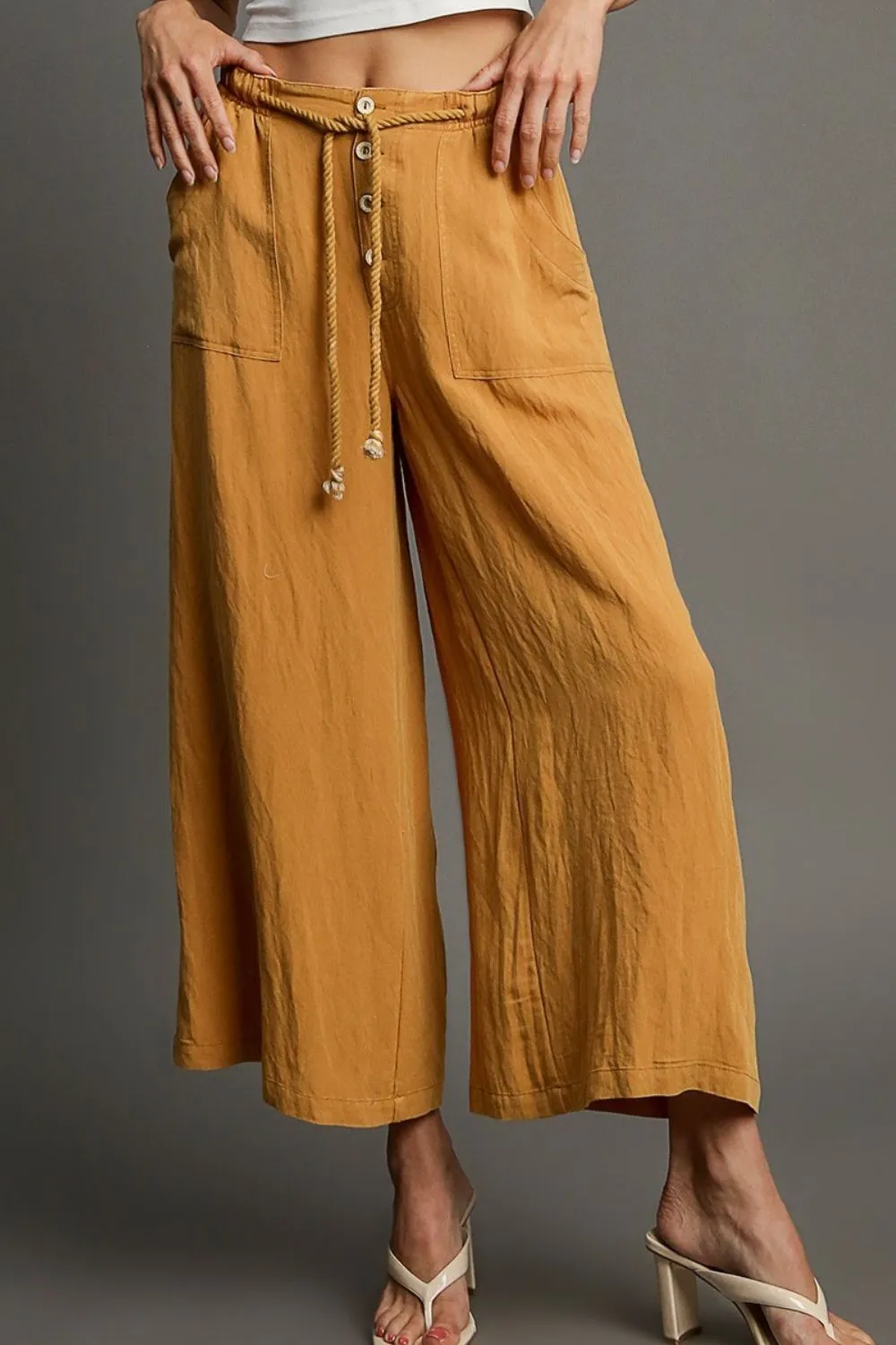 Rope Drawstring Wide Leg Pants