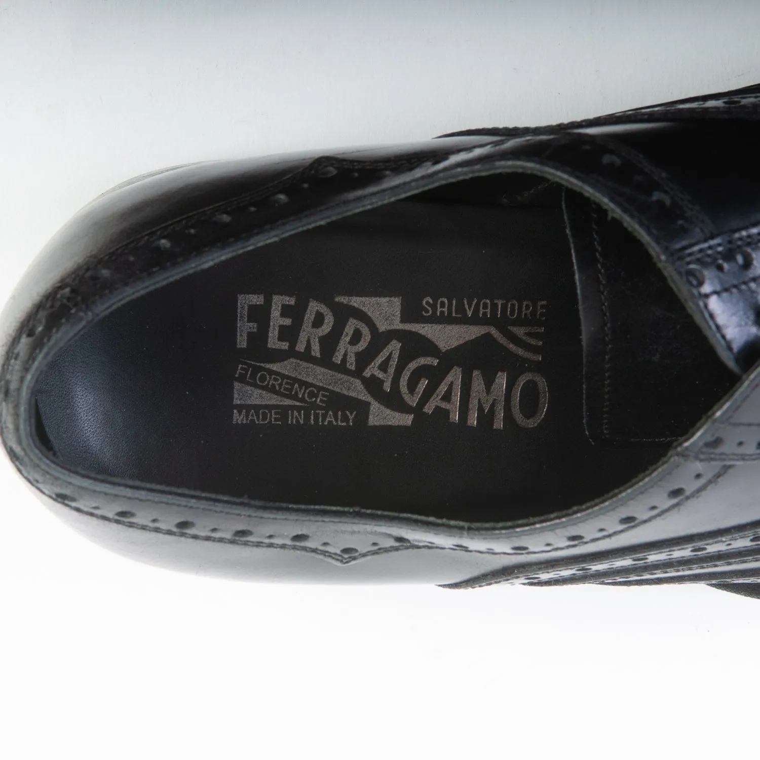 Salvatore Ferragamo Black Wingtip Oxfords