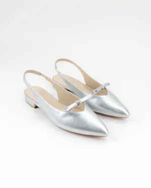 Shae Ribbon Pointy Flat Mules (Silver)