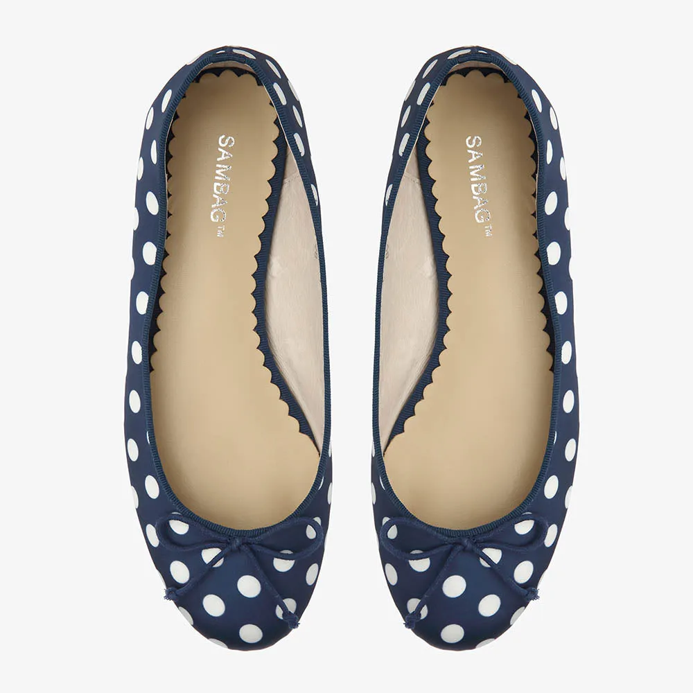 Tina Navy & White Satin Polka Dot Ballet flat