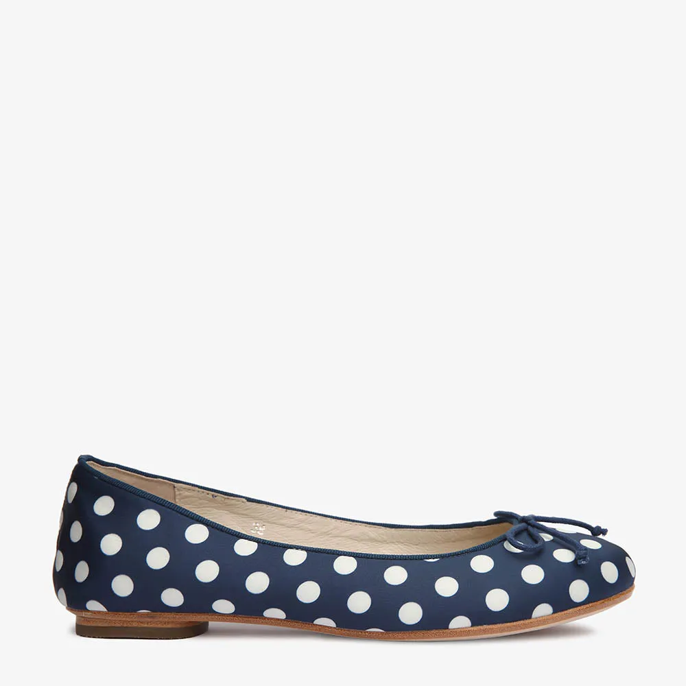 Tina Navy & White Satin Polka Dot Ballet flat