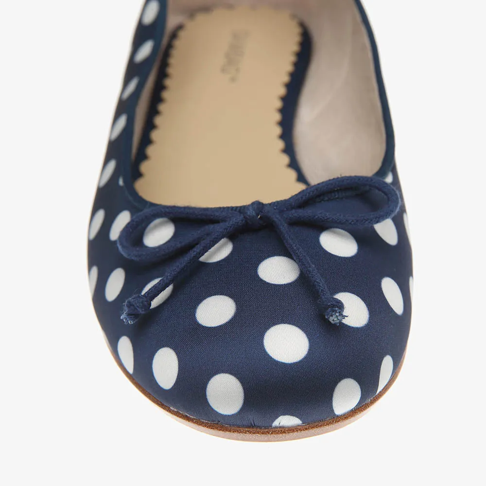 Tina Navy & White Satin Polka Dot Ballet flat