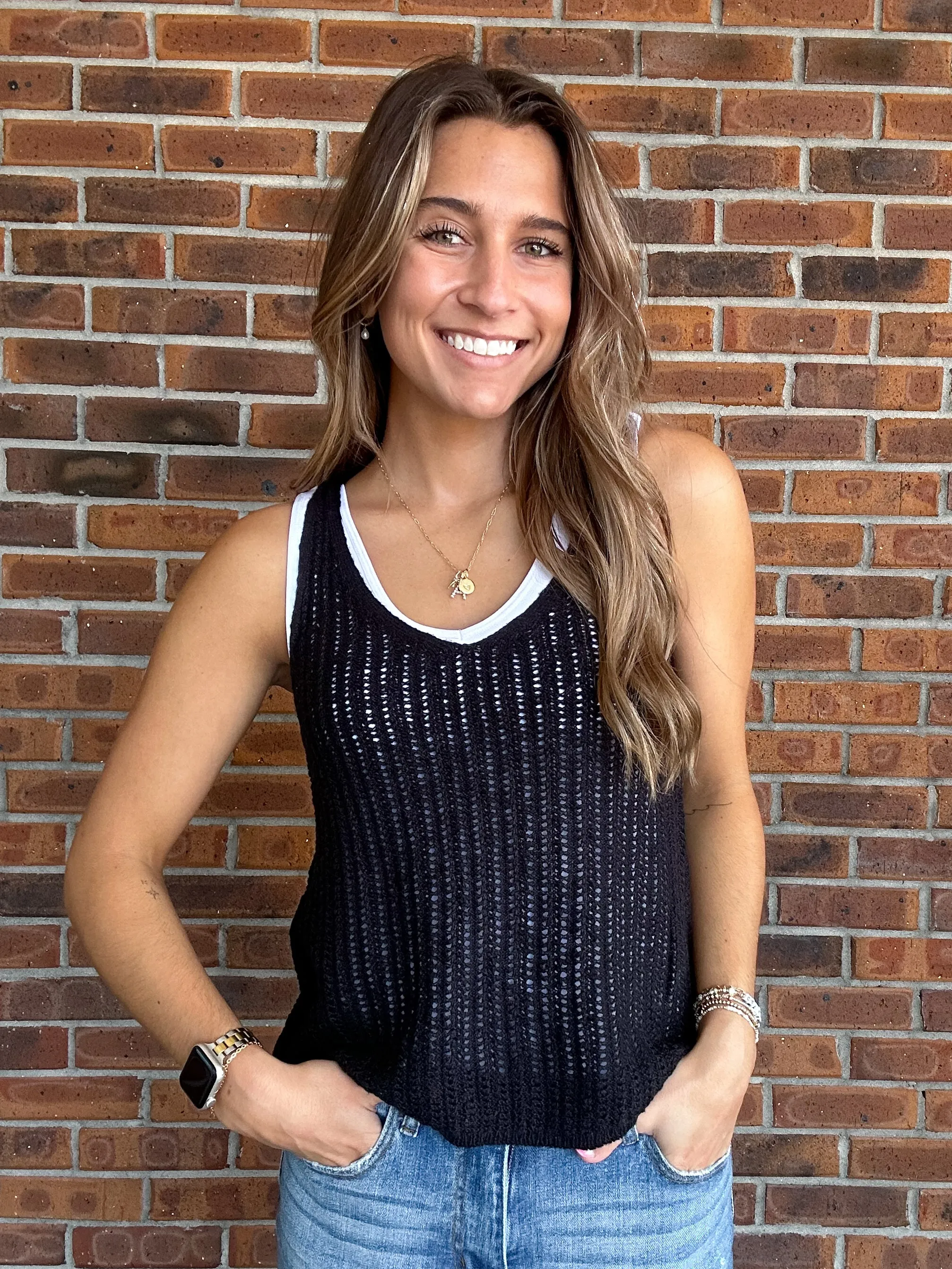 V Neck Crochet Knit Tank