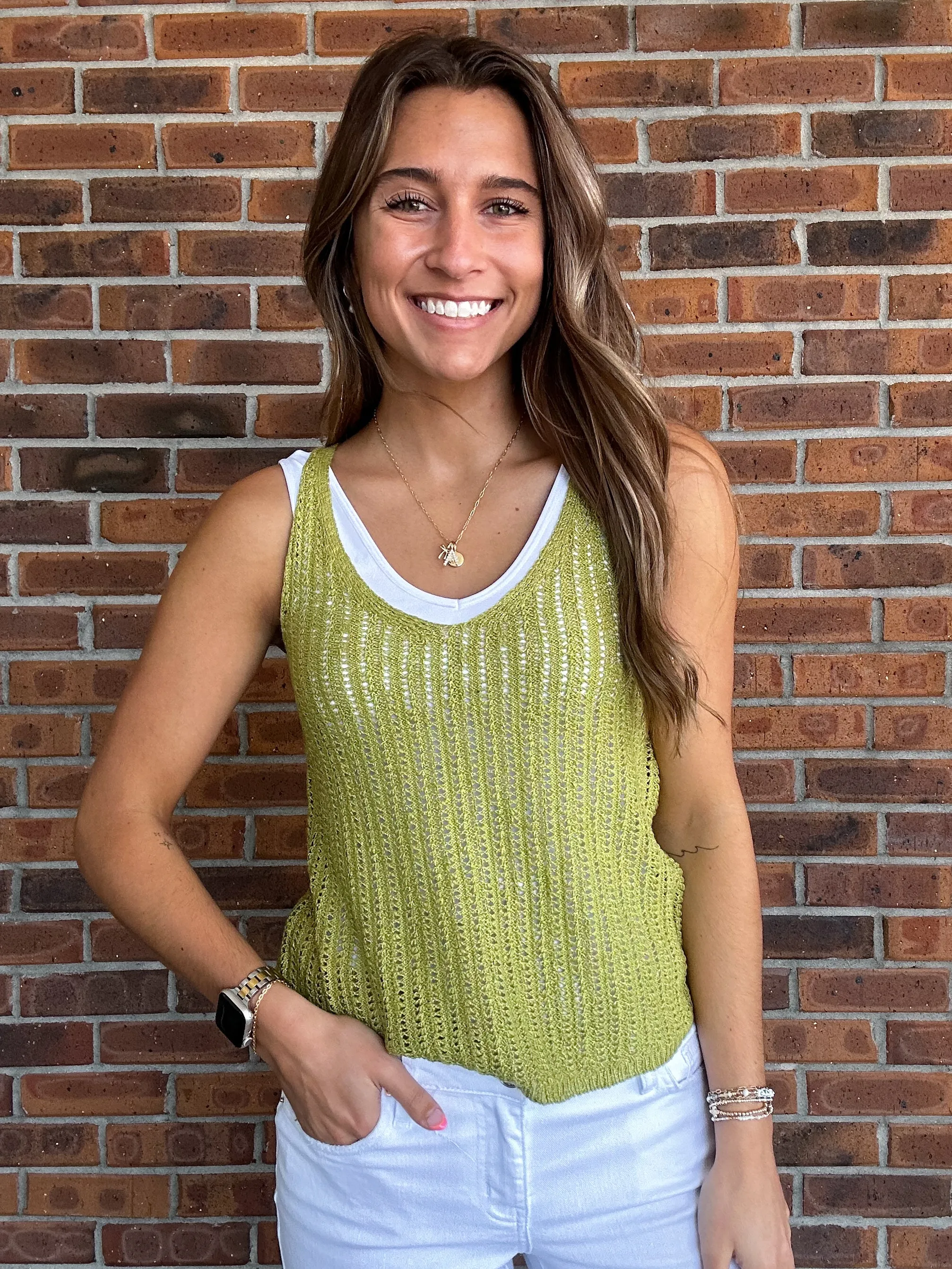 V Neck Crochet Knit Tank