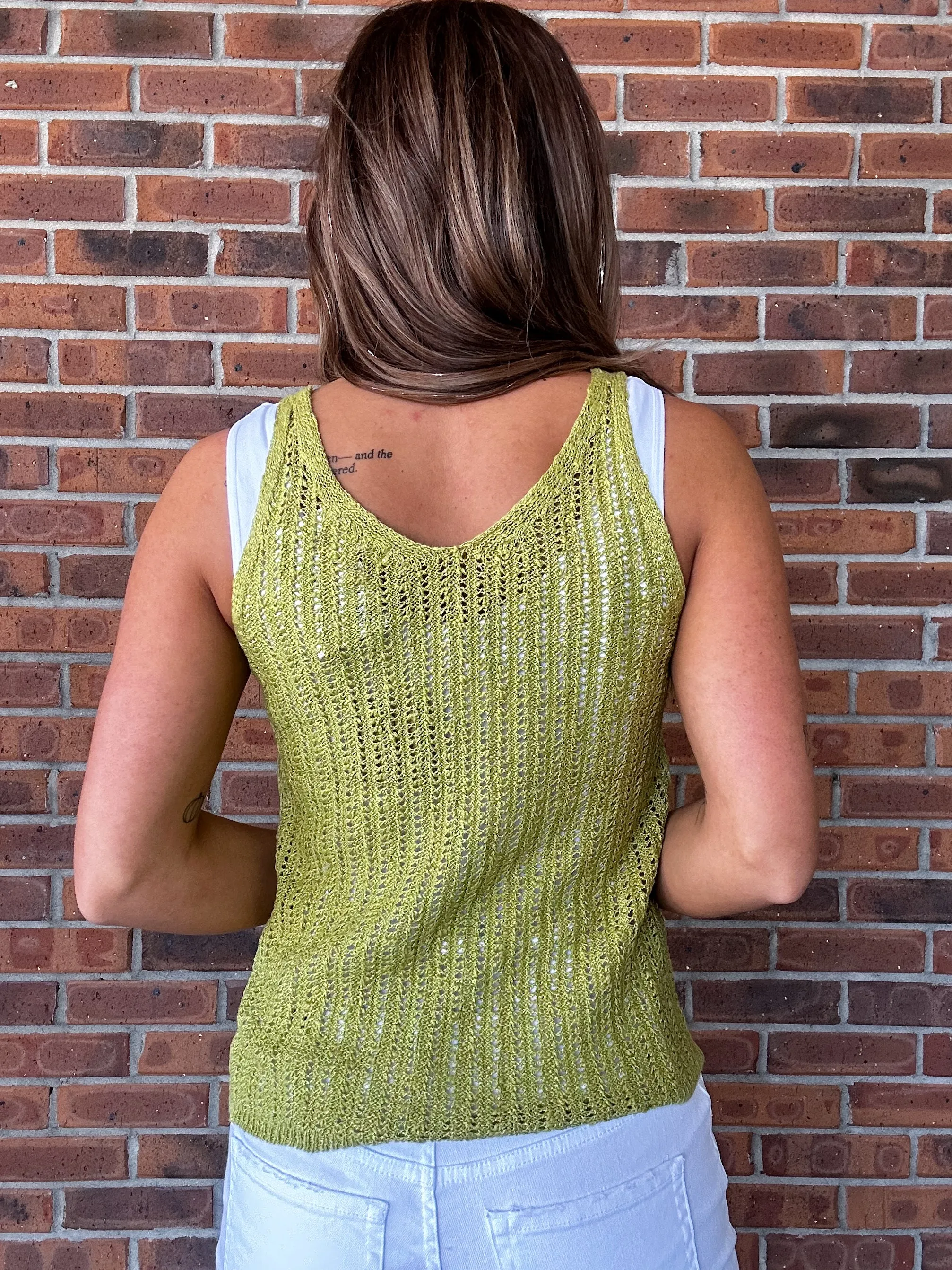 V Neck Crochet Knit Tank