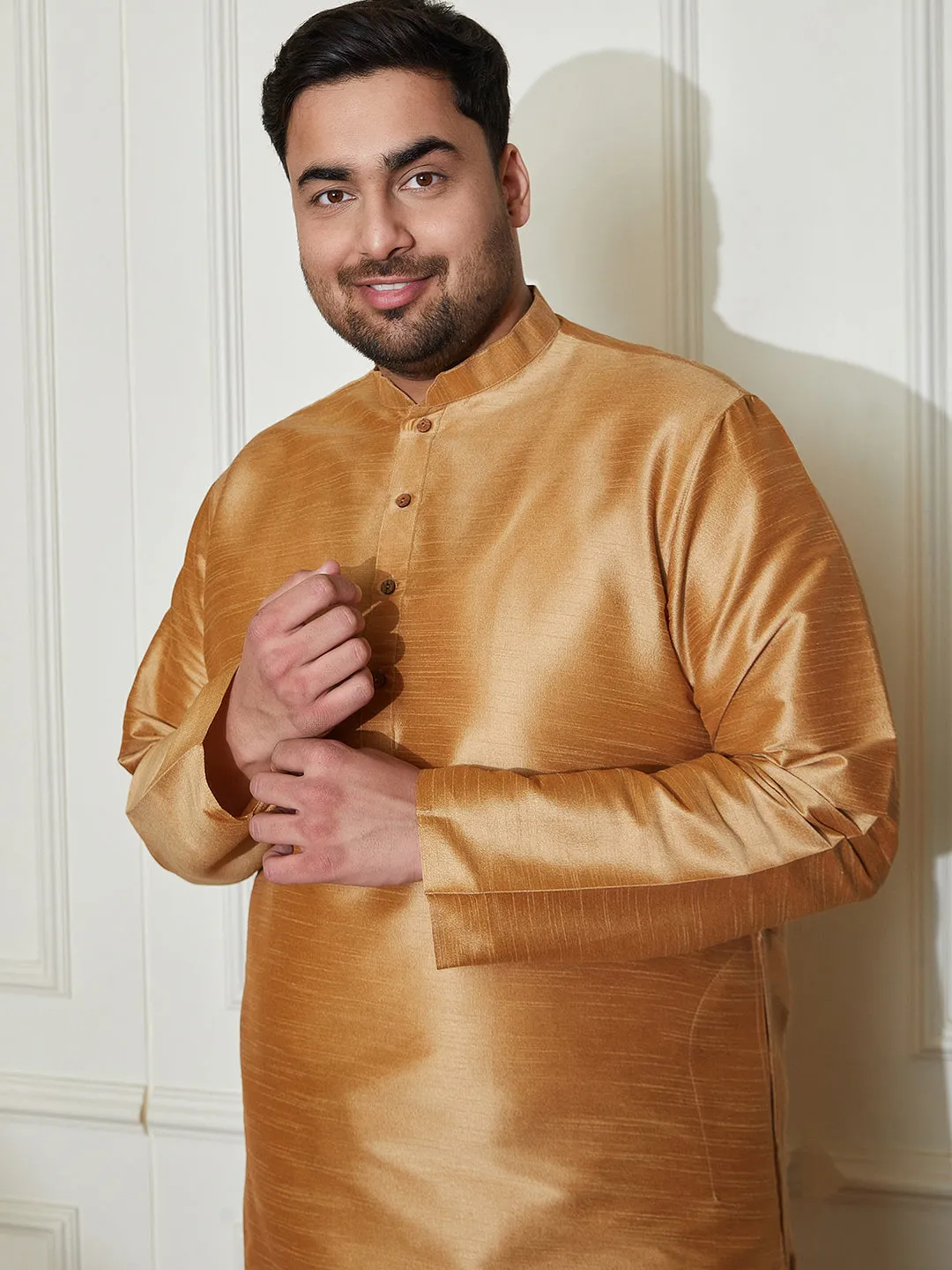 Vastramay Plus Men's Rose Gold Silk Blend Kurta